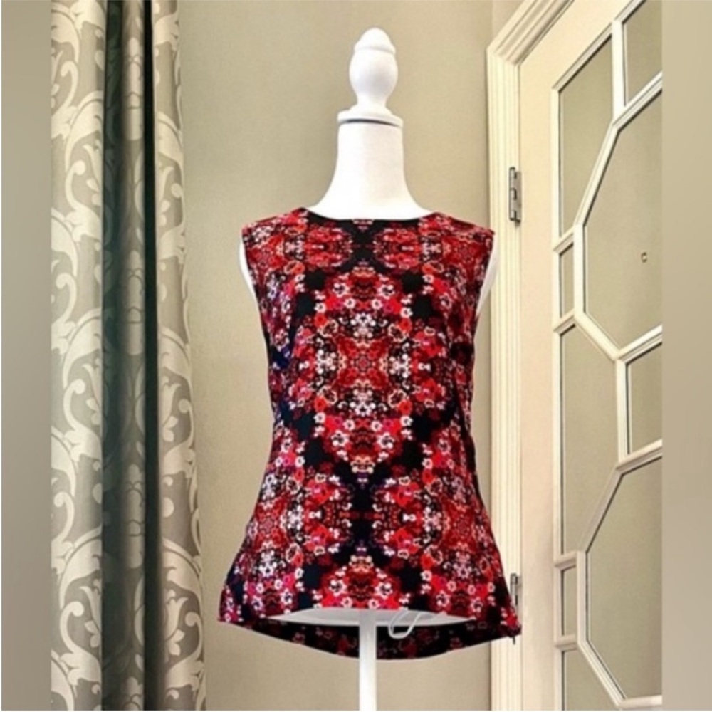 J. Crew Collection Silk Red, Pink and Black Cherry Blossom Floral Blouse - Sz 12